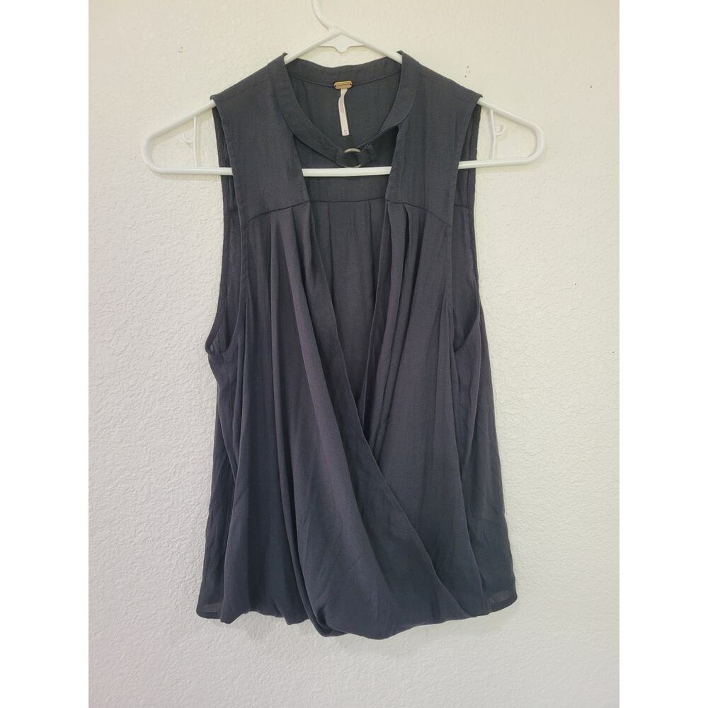 Free People Women's Black Collared‎ Open Front Top size Medium #16